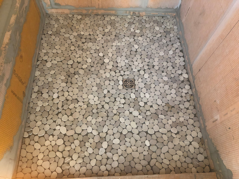 mosaic custom tile shower floor in Salmon Arm, BC