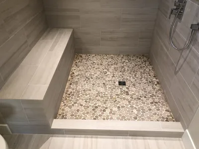 Custom Shower w/ Bench and Pebble Floor Features 3