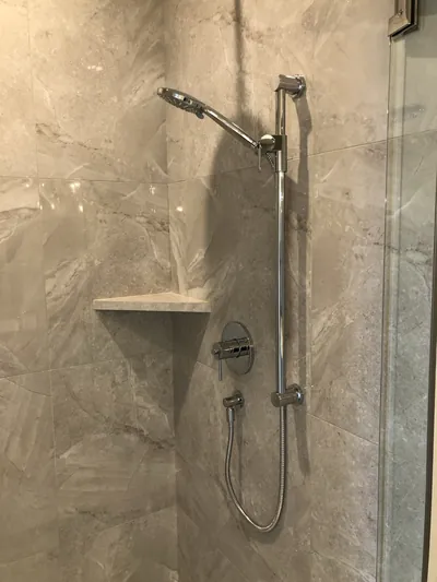 Custom Shower w/ Mosaic Floor and Mitred Shelf Detail 3