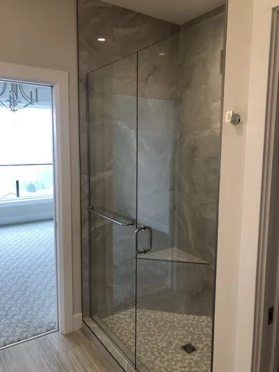 Custom Shower w/ Mosaic Floor and Mitred Shelf Detail 4
