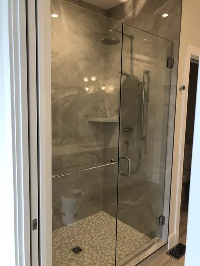 Custom Shower w/ Mosaic Floor and Mitred Shelf Detail 5
