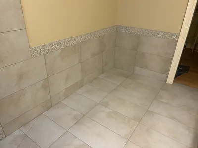 Custom Tile Shower w/ Bench, Pony Wall, Niche, and Feature Band Details 13