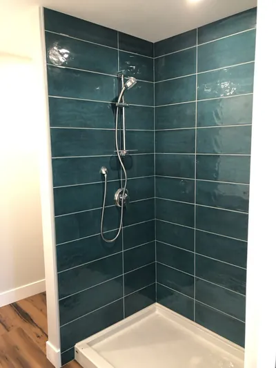 Bold Teal Tub/Shower Walls 1
