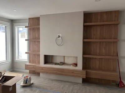 Large Format Fireplace Surround w/ Floating Shelving